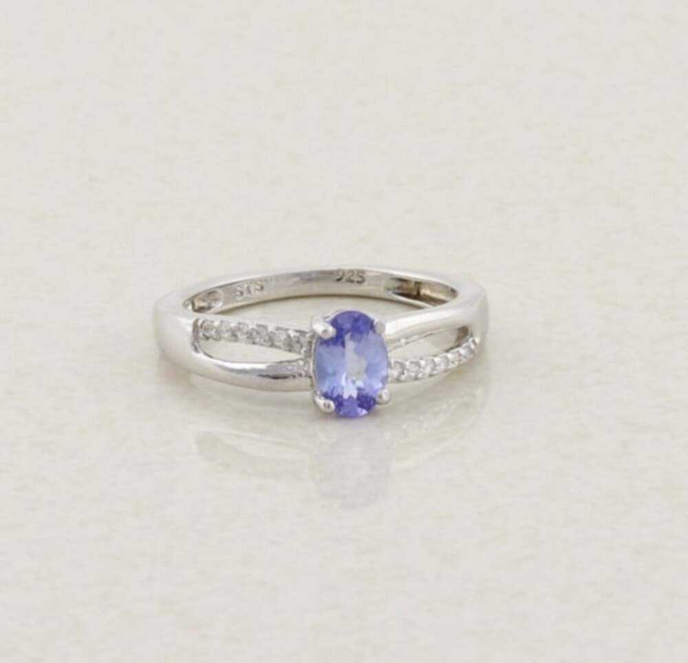 Sterling Silver Natural Tanzanite and White Zircon Ring Size 6 Woman Teen Child
